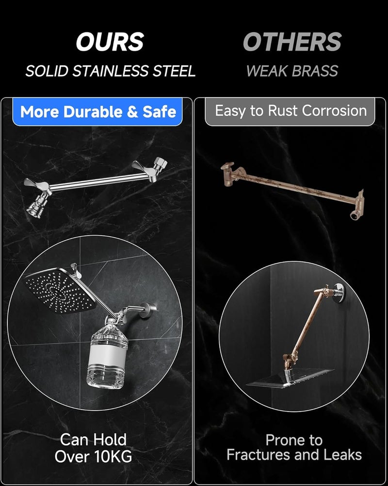 Veken 11.8" Rain Shower Head, Rectangular Rainfall Showerhead with 11" Stainless Steel Exension Arm, Height & Angle Decor Adjustable, High Pressure Shower Heads, Bathroom Accessories, Chrome - Image 4